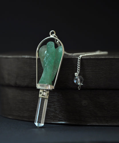 Green Aventurine Angel Pendulum with Crystal Point