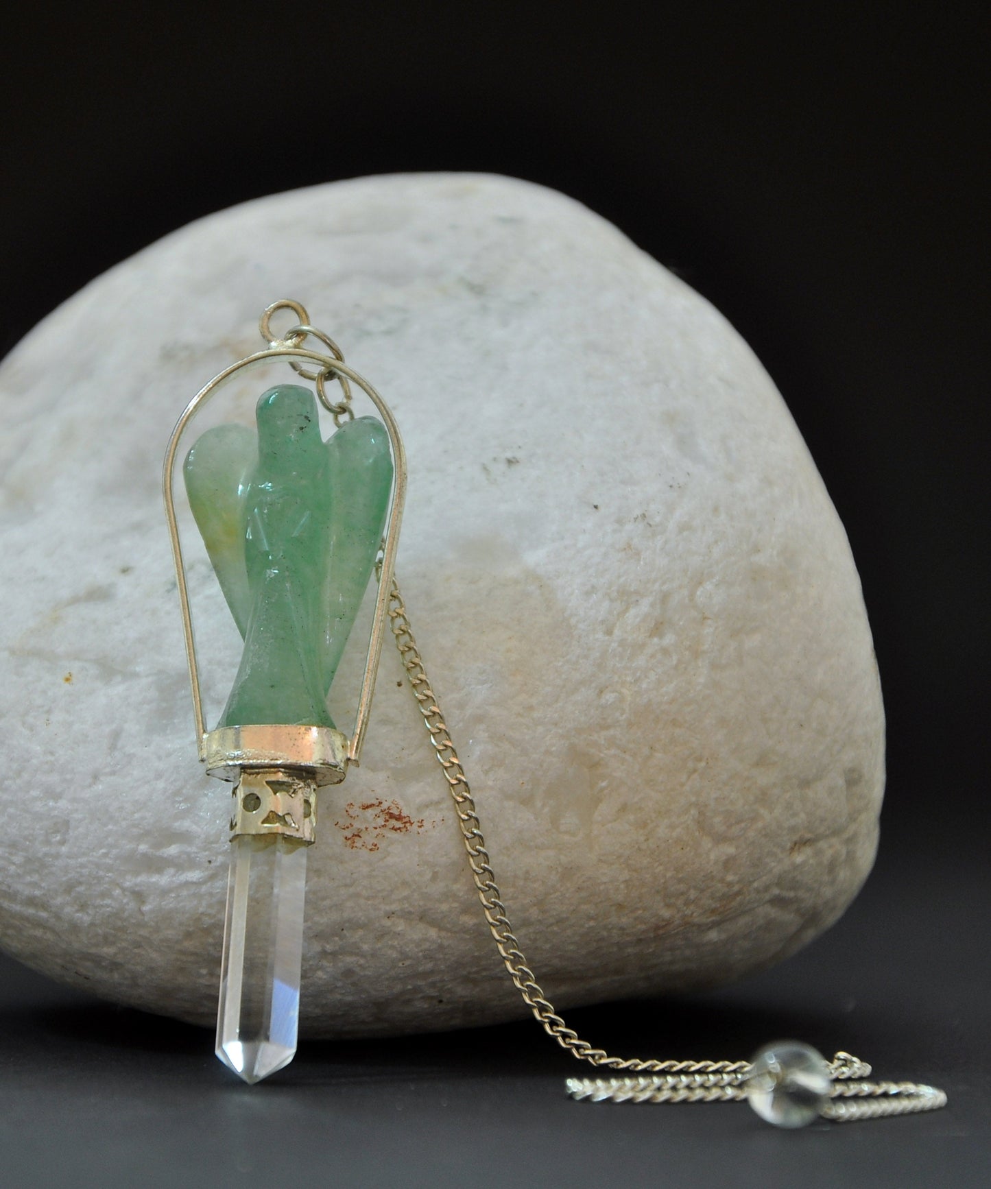 Green Aventurine Angel Pendulum with Crystal Point