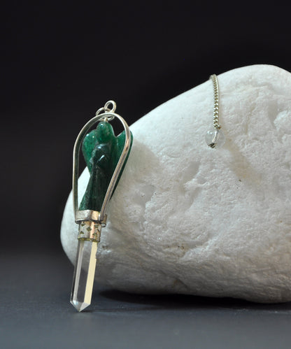 Green Jade Angel Pendulum with Crystal Point