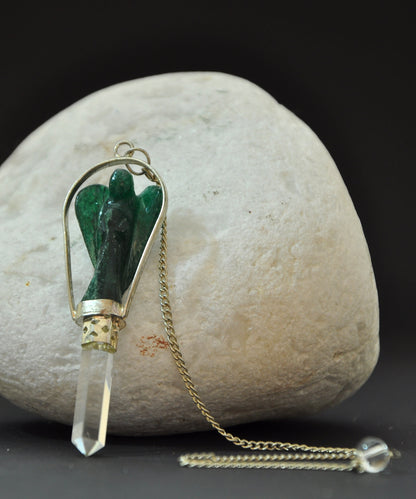 Green Jade Angel Pendulum with Crystal Point