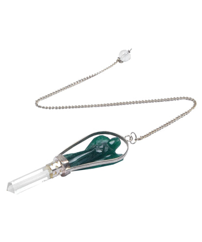 Green Jade Angel Pendulum with Crystal Point