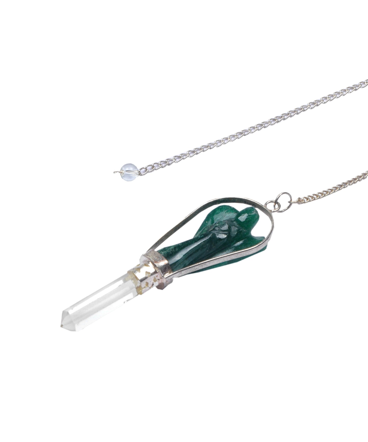 Green Jade Angel Pendulum with Crystal Point