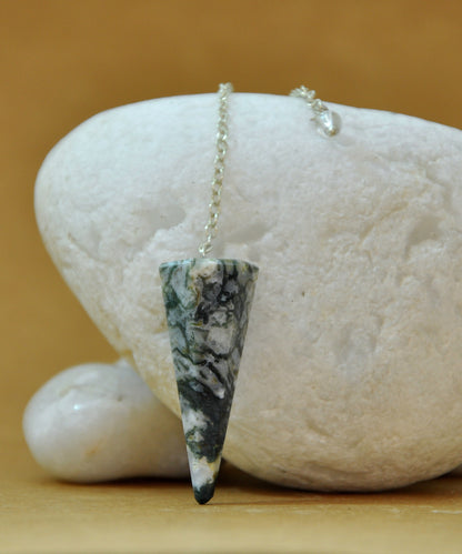 Moss Agate Crystal Stone Pendulum Dowser Crystal Pendulum Reiki Healing Crystal