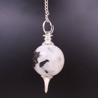 Rainbow Moonstone Ball Shaped Stone Pendulum Dowser Crystal Pendulum Reiki Healing Crystal