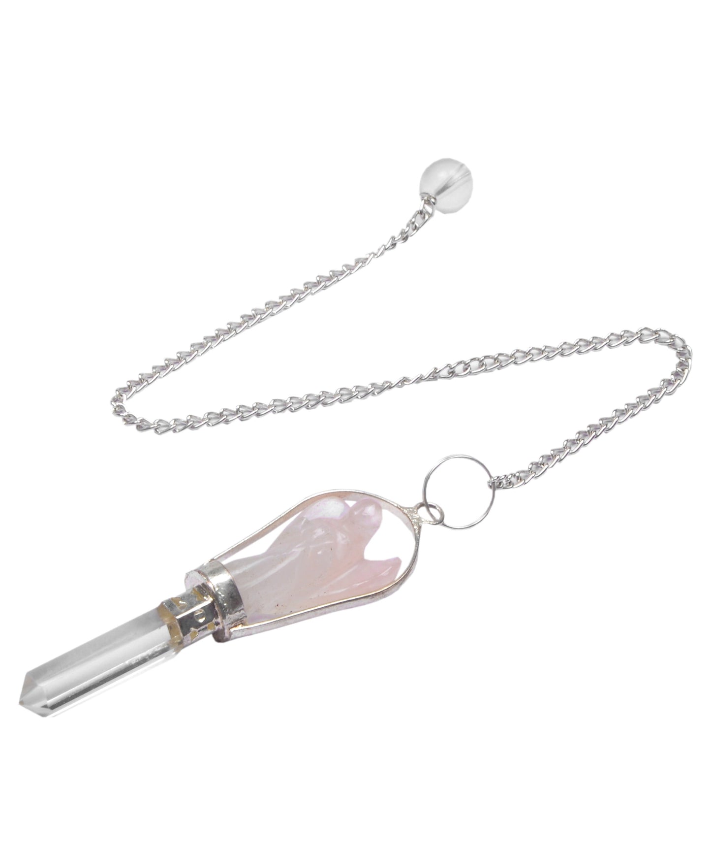 Pink Rose Quartz Angel Pendulum with Crystal Point