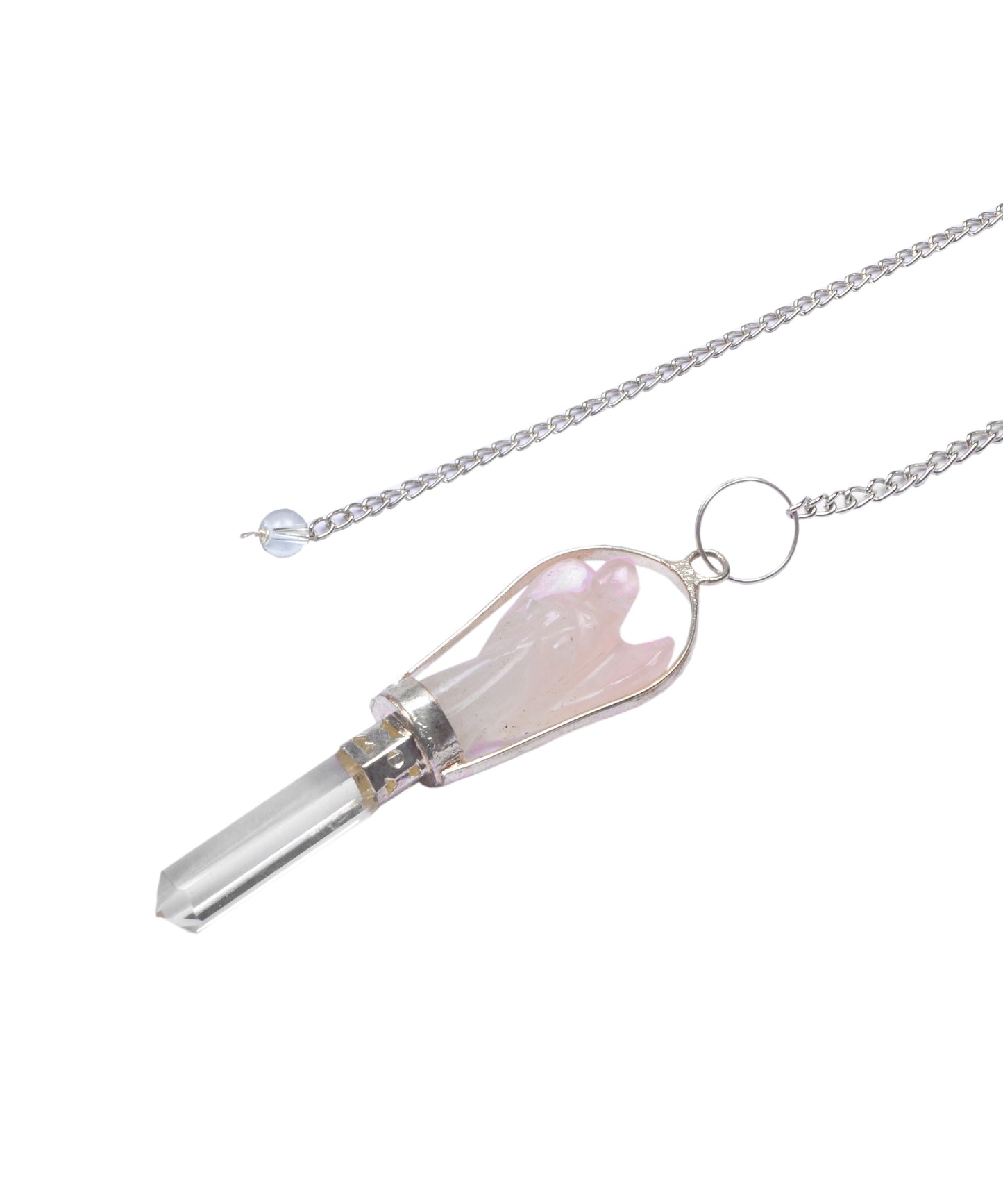 Pink Rose Quartz Angel Pendulum with Crystal Point