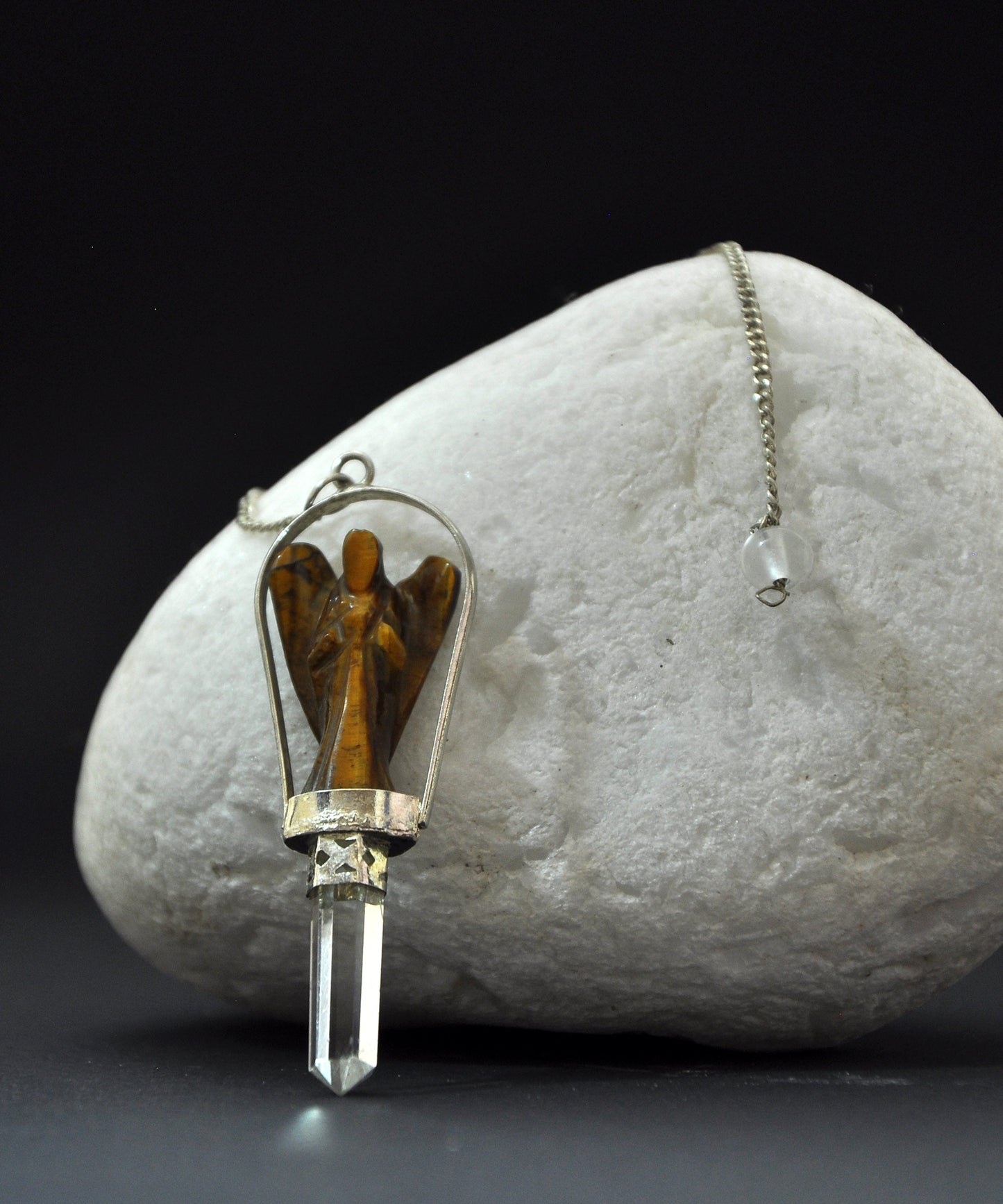 Brown Tiger Eye Angel Pendulum with Crystal Point