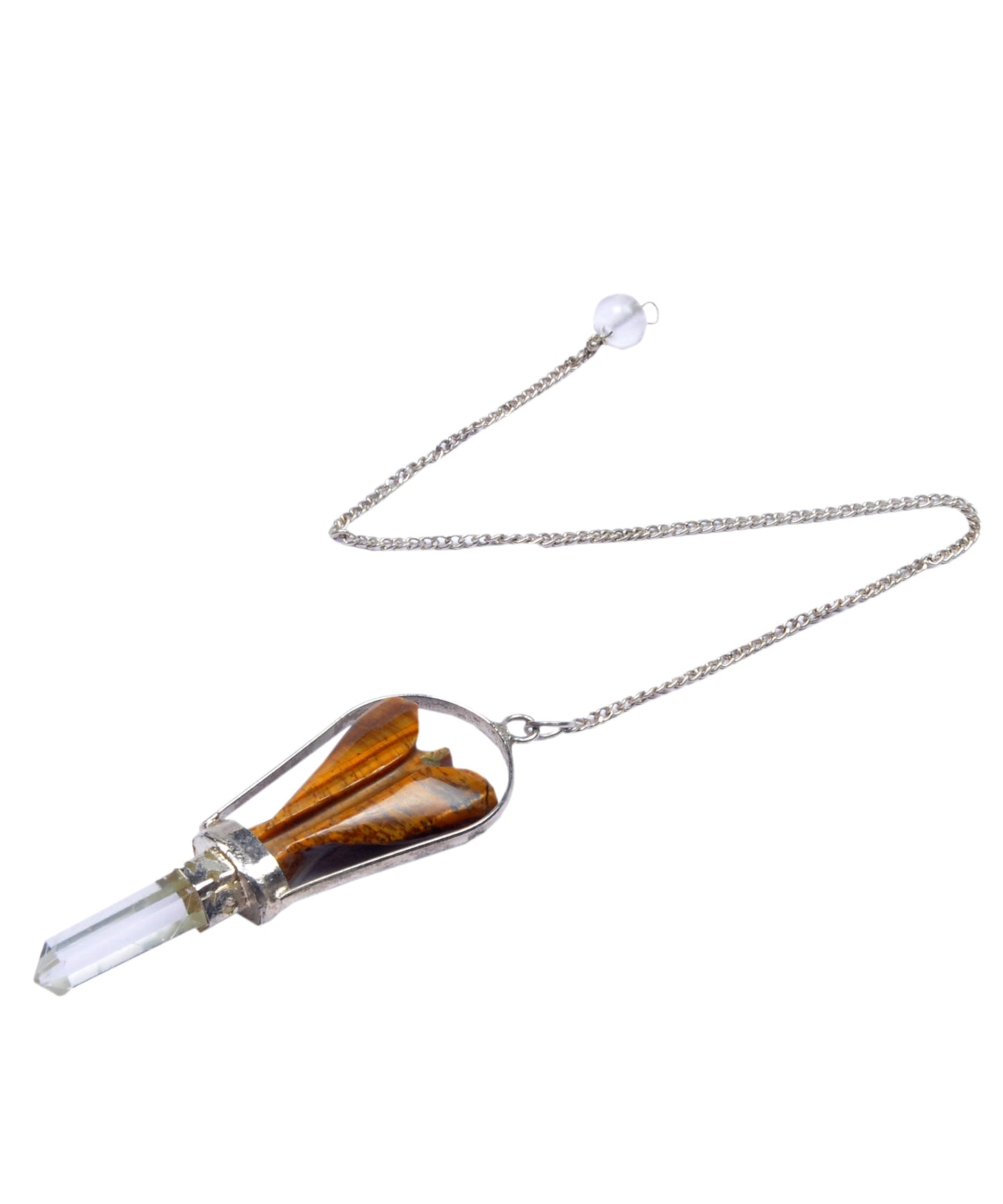 Brown Tiger Eye Angel Pendulum with Crystal Point