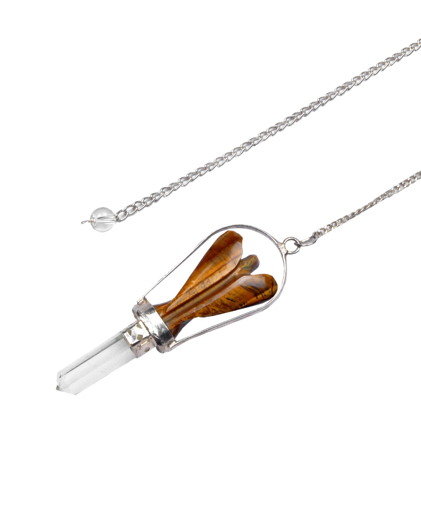 Brown Tiger Eye Angel Pendulum with Crystal Point