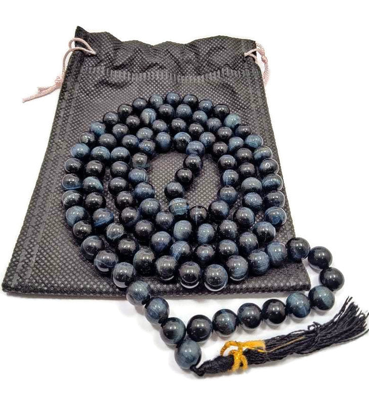 Hawk Eye 108 Healing Gemstone Mala Prayer Beads(8mm) Necklace