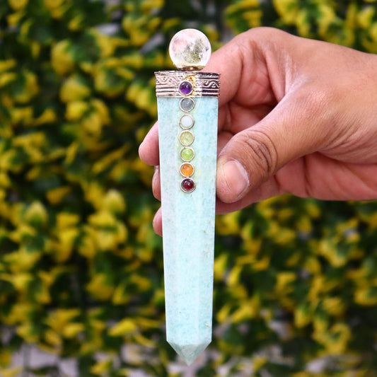 Green Amazonite 7 Chakra Healing Massage Energy Wand Stick - 5.5 inches (Sky Blue)