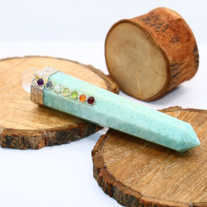 Green Amazonite 7 Chakra Healing Massage Energy Wand Stick - 5.5 inches (Sky Blue)