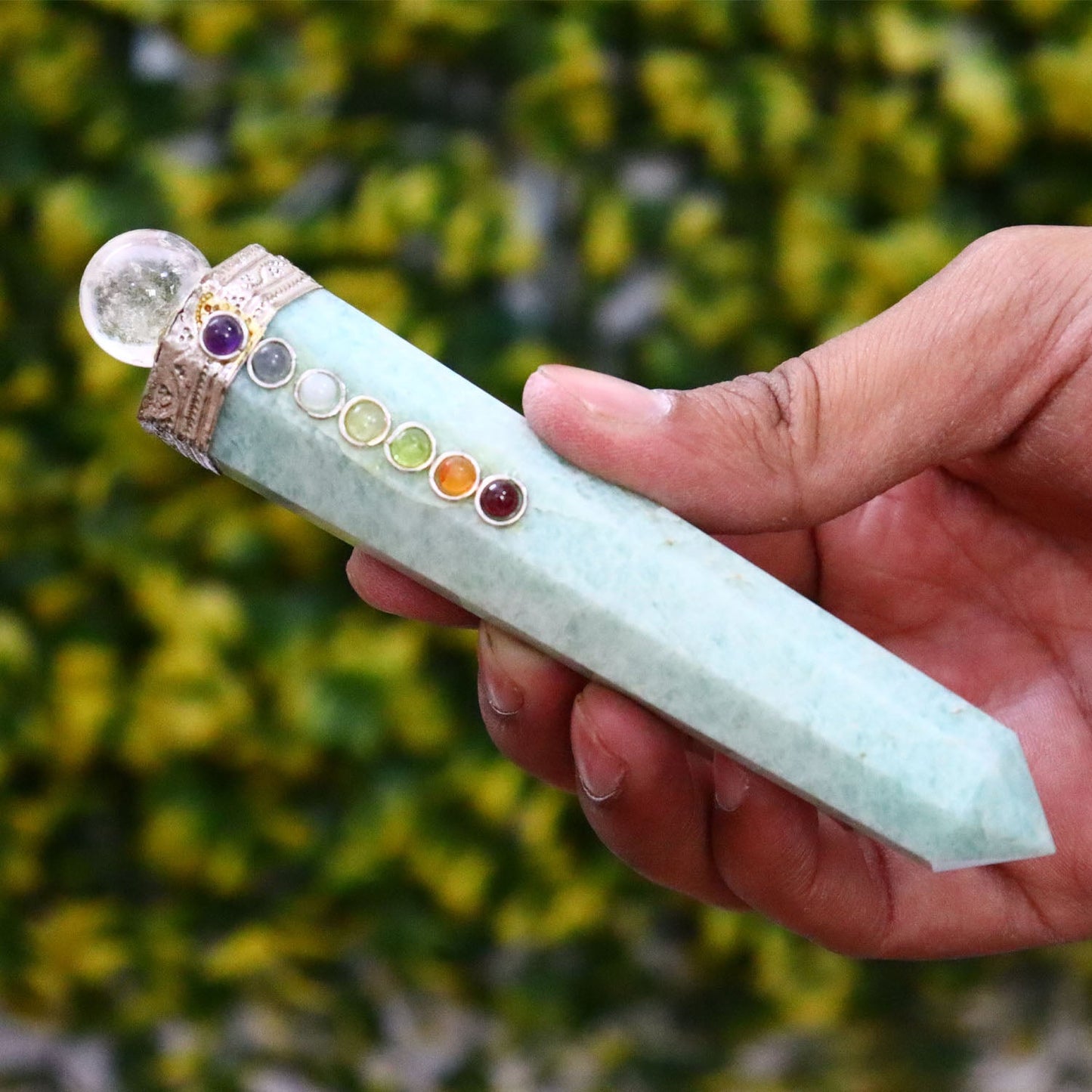 Green Amazonite 7 Chakra Healing Massage Energy Wand Stick - 5.5 inches (Sky Blue)