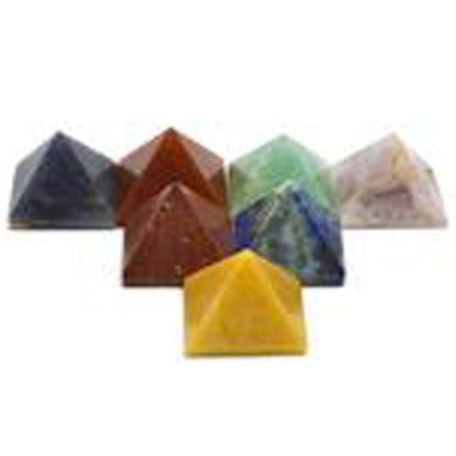 Gemstone 7 (Seven) Stone Reiki Chakra Set Engraved Pyramid Set