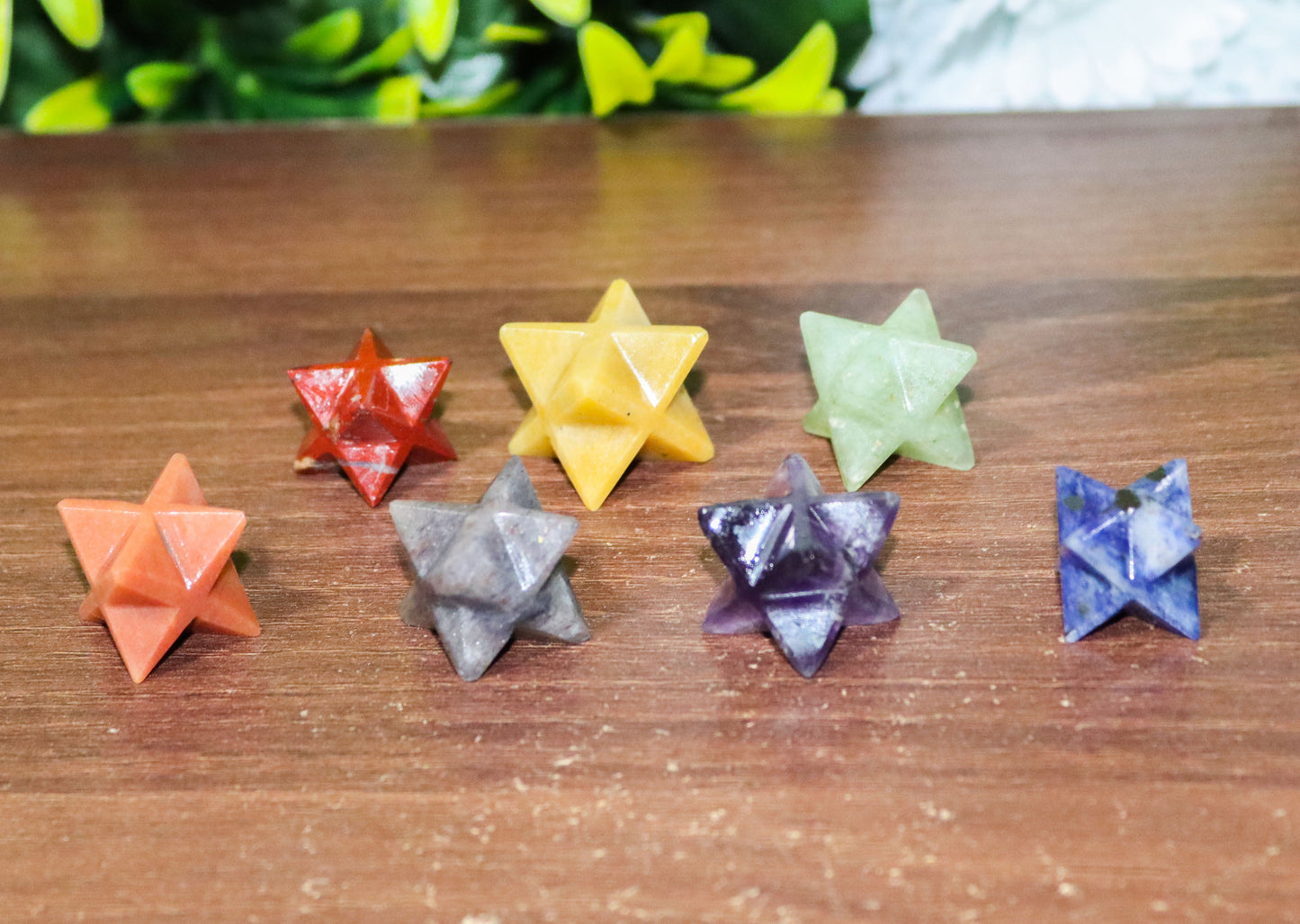 Complete Chakra Set of Seven Natural Crystal Healing Merkaba Stars