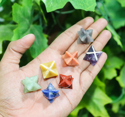 Complete Chakra Set of Seven Natural Crystal Healing Merkaba Stars