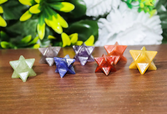 Complete Chakra Set of Seven Natural Crystal Healing Merkaba Stars