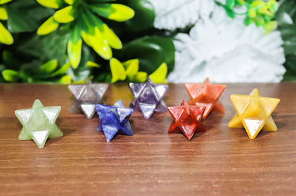 Complete Chakra Set of Seven Natural Crystal Healing Merkaba Stars