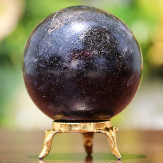 Iolite Mineral Quartz Healing Crystal Ball Sphere, 305g, 65mm, with Gold Plated Base for Home Decor