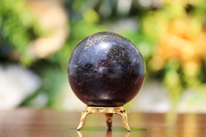 Iolite Mineral Quartz Healing Crystal Ball Sphere, 305g, 65mm, with Gold Plated Base for Home Decor