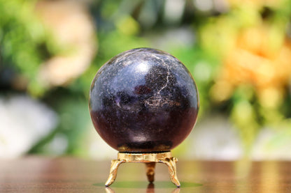 Iolite Mineral Quartz Healing Crystal Ball Sphere, 305g, 65mm, with Gold Plated Base for Home Decor