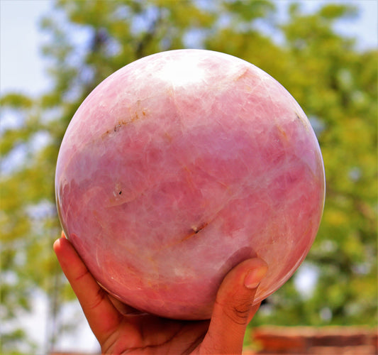 Giant Natural Rose Quartz Crystal Ball, 6.3 Inch Diameter, 5.6 Kg Weight, for Healing, Meditation and Spiritual Purpose