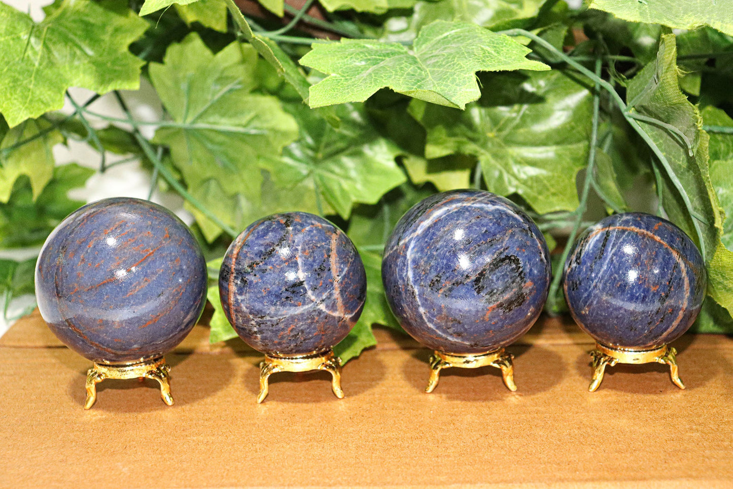 Sodalite Sphere Quartz Healing Ball with Golden Stand