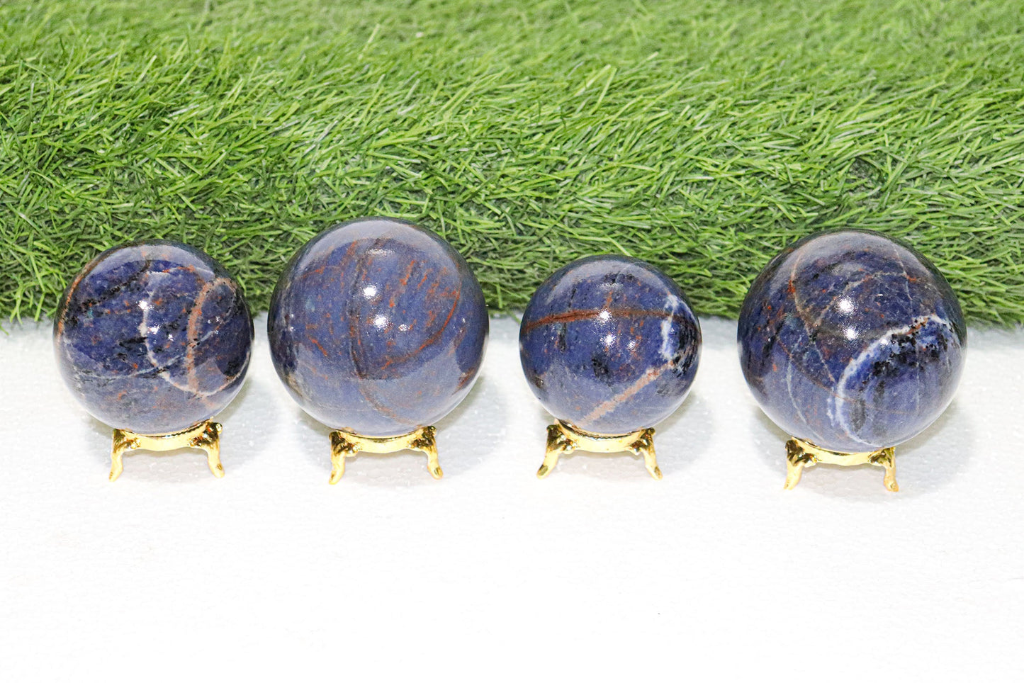 Sodalite Sphere Quartz Healing Ball with Golden Stand