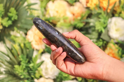 Larvikite calcite healing wand polished tapered massage crystal